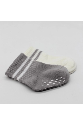 Bistyle Çemberli Kaymaz Soket Çorap 2'li Bs10125 Gri Ekru Gri Ekru