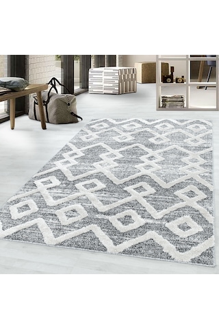 Modern İskandinav Yumuşak Bukle Kabartmalı 3d Inka Motif Desenli Halı Gri Oturma-salon Mutfak Halısı