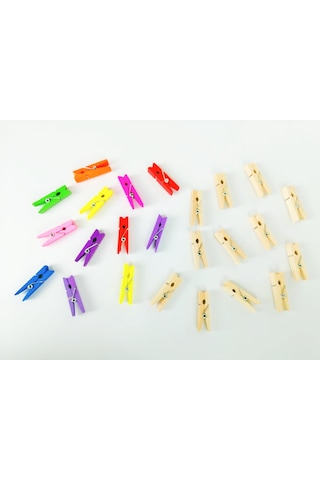 Puti Natural + Renkli Büyük Mandal 24'lü