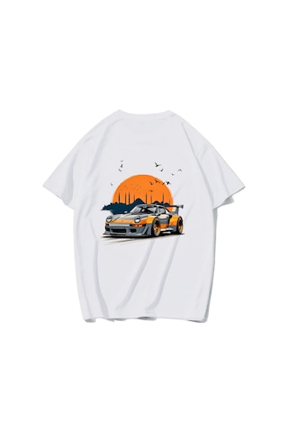 Brz Collectıon Brz Collection Unisex Oversize Istanbul & Porsche T-shirt Beyaz