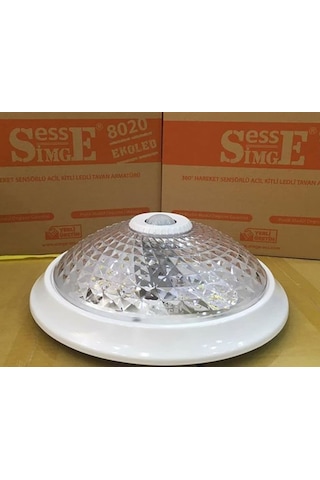 Acil Kitli Sensörlü Şarjlı Led Tavan Armatürü 360 Derece Cam - Buz Beyazı