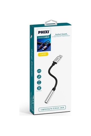 Phixi Basic Ca110 Metal Başlıklı Örgü Kablo Lightning To 3.5mm Jack Çevirici-246