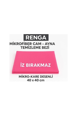 Pembe Renga Mikrofiber Cam - Ayna Temizlik Bezi 40x40 Cm İz Bırakmaz / Mikro Baklava Desenli