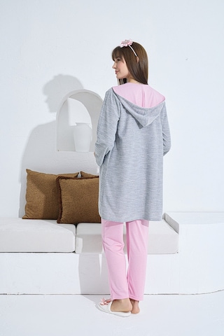 Lohusa Sepeti Lohusasepeti Kapüşonlu Melanj Sabahlıklı Lohusa Pijama Takımı Vişne - 3375 001
