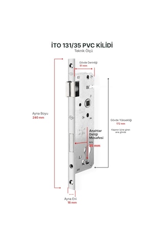 İto Kilit 131/35 PVC Gömme Pimapen Kapı Kilidi 35 mm - Barelsiz -