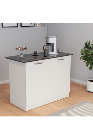 Patentli 120lik Benzila Ada Mutfak, Mutfak Adası, Çok Amaçlı Dolap, Mutfak Masası Siyah - Beyaz