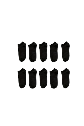 Trampler Unisex 10 Çift Ekonomik Patik Pamuk Çorap Siyah