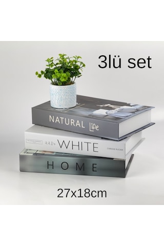 3 Lü Kitap Görünümlü Dekoratif Kutu Seti, İskandinav Tarz Modern Ev Dekorasyonu- Set-4