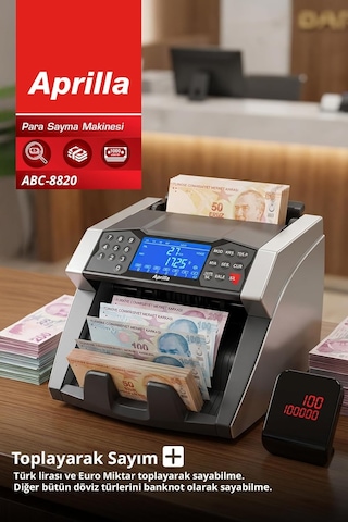 Ayrex Aprilla Abc-8820 Para Sayma Makinesi / 1000 Adet/dk & Oyuncak Banknot Tespit & Müşteri Ekranı