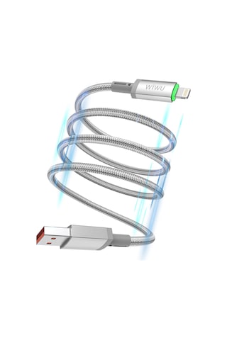 Wiwu Wi-c081 Maglink Serisi Işıklı Magnetik Usb-a To Lightning Işıklı Data Ve Şarj Kablosu 1m Gri