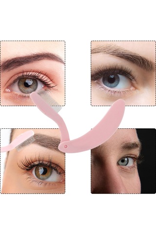 Vkemall Katlanabilir Paslanmaz Çelik Dişli Göz Kirpik Fırçası Ve Kaş Tarama Aracı - Pembe