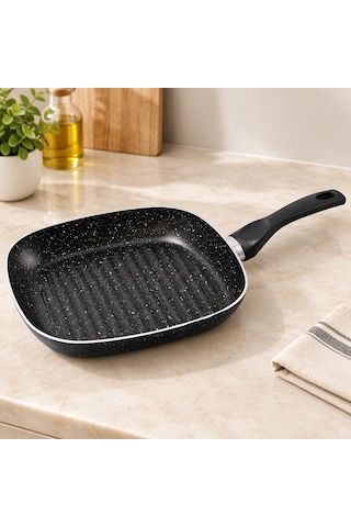 Granit Kaplamalı Tek Saplı Grill Tava Çok Renkli