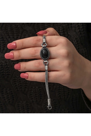Gümüş Oniks Taşlı Kazaziye Bileklik Gümüş