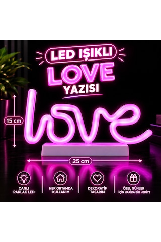 Vıp Yüksek Kalite Neon Pembe Işıklı Love Yazısı Yılbaşı Işıkları Noel Dekor Süsleme Işığı Love Yazı