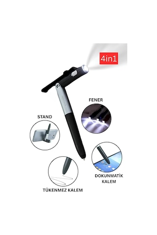 4in1 Dokunmatik Kalem Fenerli Telefon Standı Tükenmez Kalem Tablet Telefon Uyumlu Stylus Pen Çizim