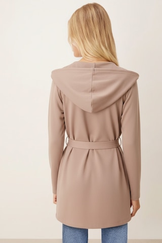 Armonika Kadın Bej Beli Kuşaklı Cepli Kapüşonlu Oversize Kaşe Kaban Arm-26k001025
