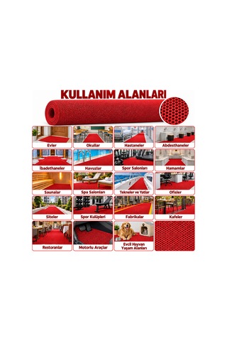 Hortumtech Bal Petek Paspas Kaydırmaz Pvc Islak Zemin Duş Havuz Su Tahliyesi 4 Mm - Kırmızı 90 X 1400 Cm