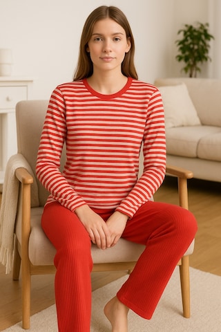 Tenra Kadın Pijama Takımı %100 Pamuk Turuncu Çizgili Turuncu