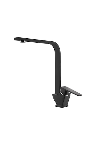 Tema Kare Slim Tek Gövde Kuğu Evye Mutfak Bataryası Mat Siyah