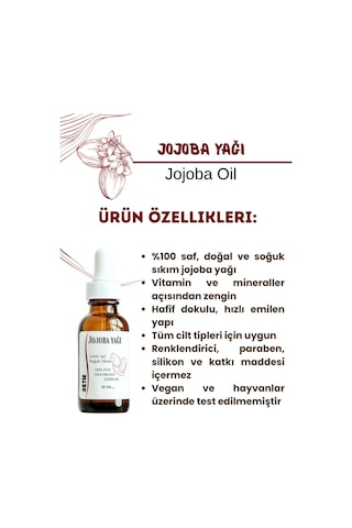 Jojoba Yağı 30 Ml Masaj- Yüz Yogası %100 Saf & Soğuk Sıkım Cilt Saç Tırnak Makyaj Temizleme