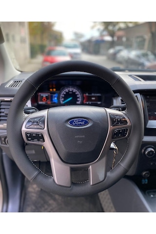 Dikişli Direksiyon Kılıfı İthal Siyah/noktalı Gri Dikişli Ford Ranger Gri