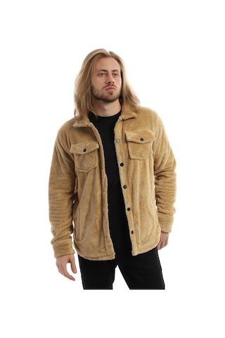 Erkek Çıt Çıt Detaylı Cepli Peluş Ceket Camel Kahverengi
