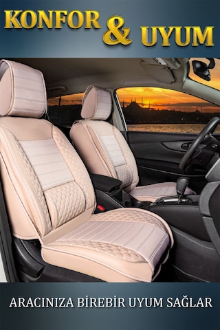 Citroen C5 Lüx Deri Oto Koltuk Kılıfı Ön Arka Takım Safir Serisi Bej