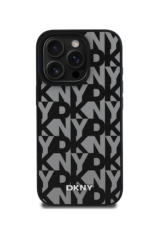 Apple Uyumlu iPhone 15 Pro Max Kılıf Dkny Lisanslı M-safe Şarj Özellikli 3d Yazılı Grid Pattern Kapak Gri