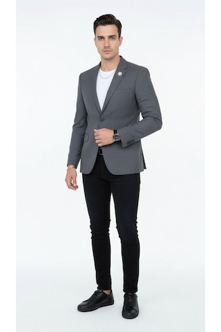 Plus Scorpion Erkek Mono Yaka Tek Düğmeli Çift Yırtmaçlı Blazer Ceket Premium Dokuma Kumaş, 8 Renk Gri