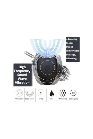 Yetişkinler İçin U Şeklinde Elektrikli Ultrasonik Diş Fırçası, Tüm Ağzı Temizlemek İçin 360 Otomatik Diş Fırçasıwhite