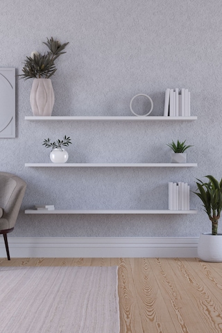 Yankı-BYEG 100 cm 3lü Mat Beyaz Mdf Duvar Rafı Gizli Bağlantı Kitaplık