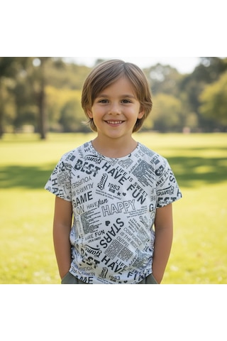 Bonbon Çocuk Beyaz Baskılı Tshirt Cb1023