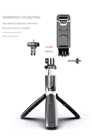 Telefon Ve Kamera Uyumlu Bluetooth Tripodlu Selfie Çubuğu 19-10