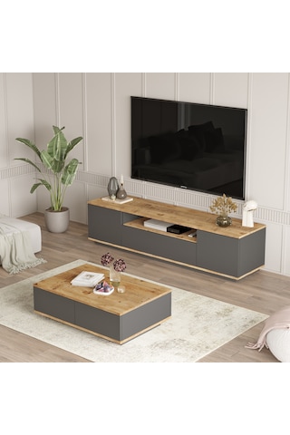 Robin Home Loft Tv Ünitesi Orta Sehpa 2'li Set Çam-antrasit