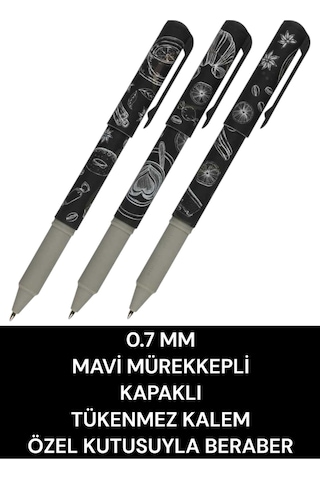 0.7 Mm Mavi Mürekkepli Kapaklı Tükenmez Kalem Özel Kutusuyla Beraber Kahve-2