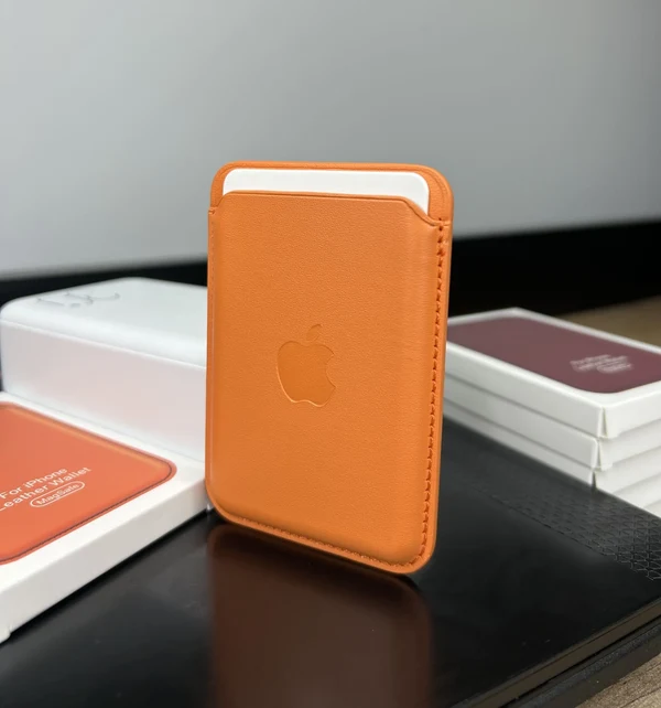 Magsafe Deri Cüzdan Kartlık Tüm Modellerle Uyumlu - Bordo Turuncu
