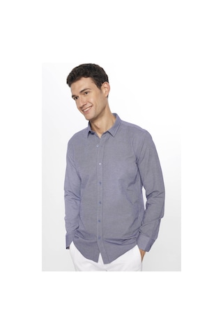 Tudors Erkek Modern Slim Fit Dar Kesim Uzun Kollu Pamuklu Kolay Ütü Armürlü Mavi Gömlek-31490-mavi Mavi