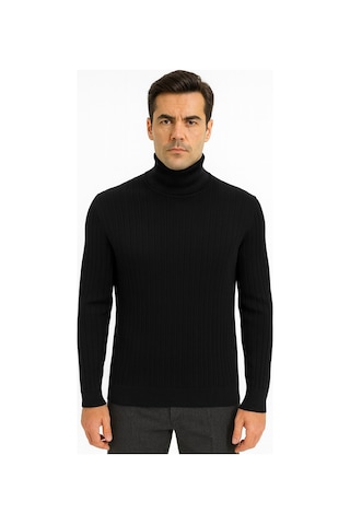 Fabio Cassani Huffa Desenli Erkek Slim Fit Boğazlı Erkek Triko-7431 Siyah
