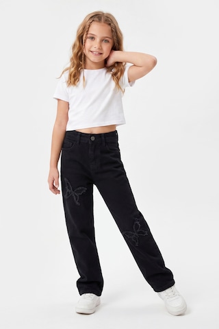 Joy Kids Kız Çocuk Kelebek Nakışlı Siyah Yumuşak Kot Pantolon 3-8yaş Siyah