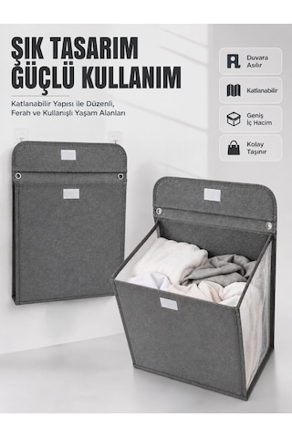 Duvara Asılabilir Katlanabilir Kirli Çamaşır Sepeti Geniş Hacimli Düzenleyici Renkli