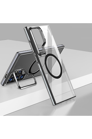 Galaxy S25 Ultra Kılıf Magsafe Uyumlu Wlons Standlı Efsane Kapak Siyah Siyah