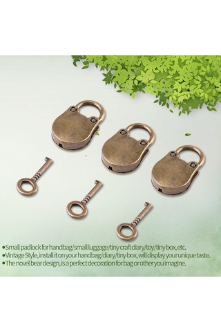 Konesam Klasik Züccaciye Ayna Kilitleri - Ayı Desenli 3'lü Set 3 Anahtar + 3 Kilit Yeşil Antik Bronz Rengi