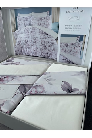 Capital Home Çift Kişilik Nevresim Takımı %100 Pamuk Saten 6'lı Set Krem Çiçekli