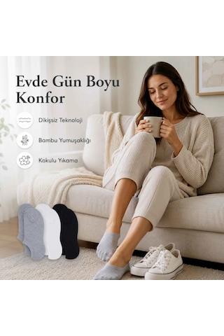 Çorap Giyim Kadın Bambu 12 Li Dikişsiz Babet Çorap Siyah Beyaz Gri Görünmez Sneaker Çorap Nefes Alan Yumuşak Siyah Simli