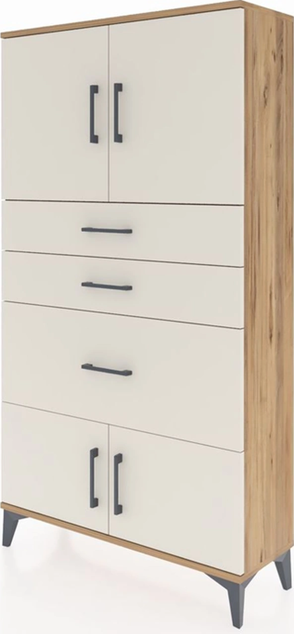 Arges Dolap 2 Raflı 3 Çekmeceli 4 Kapaklı 88x30x163 Çam-aytaşı Çam