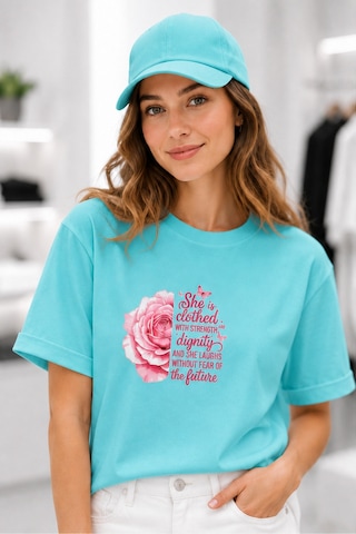 Bayloranzzo Rose Art %100 Pamuk Heavy Cotton Premium Kalite Kadın Tişört Su Yeşili