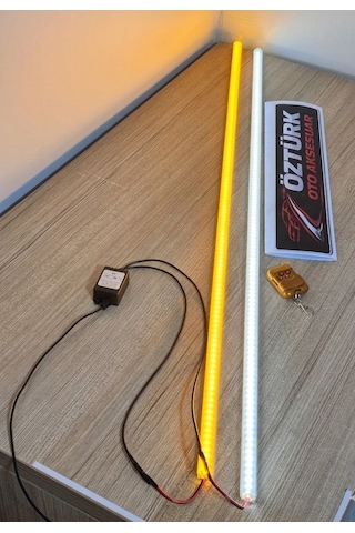 Cam Kenarı Yanıp Sönen Led Lamba 2 Li Uzaktan Kumandalı, 12 Modlu, Sarı Beyaz Işık 12v 120 Cm