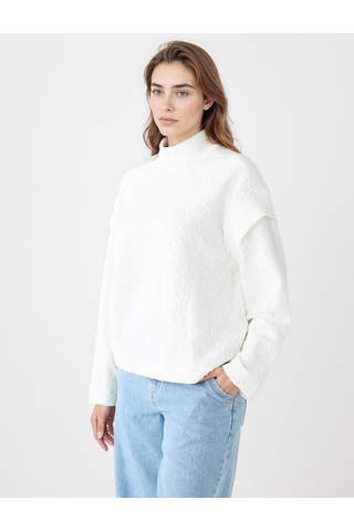 Jimmy Key Jimmy Key Ekru Dik Yaka Uzun Kollu Desenli Örme Sweatshirt 5ww236029114