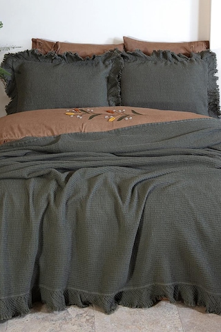 Ecocotton Dina Yeşil Çift Kişilik %100 Organik Pamuk Pike/yatak Örtüsü