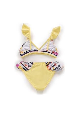 Endeep Kız Çocuk Desenli Volanlı Açık Sarı Bikini Takımı Açık Sarı